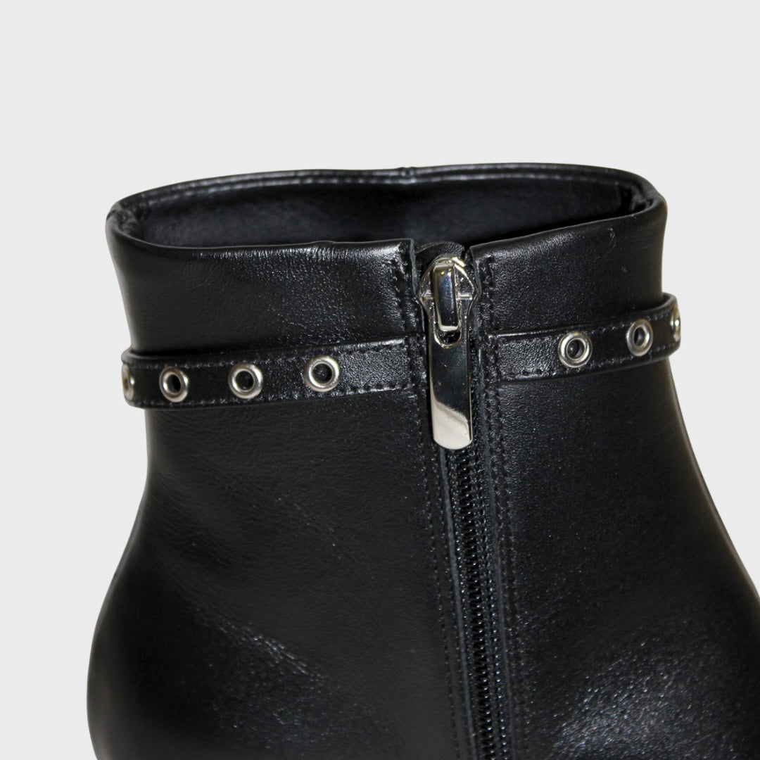 Black Strap-Detail Ankle Boots