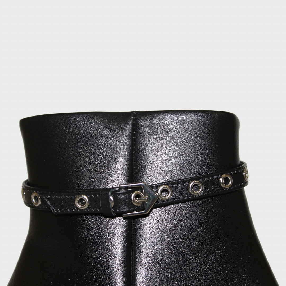 Black Strap-Detail Ankle Boots