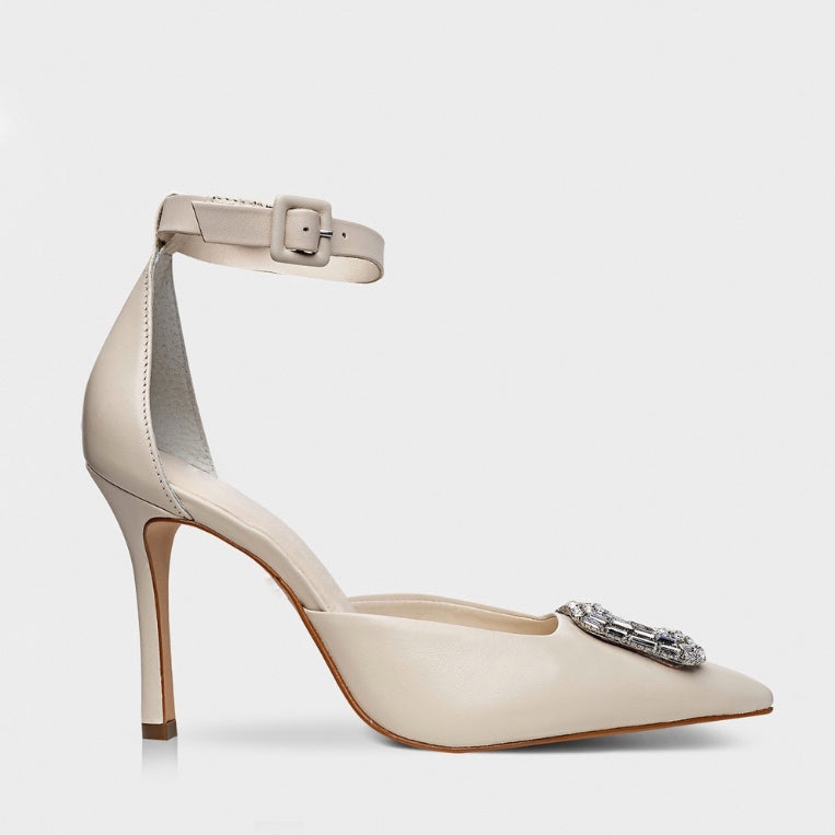 Brooch Detail Ankle Strap Heel