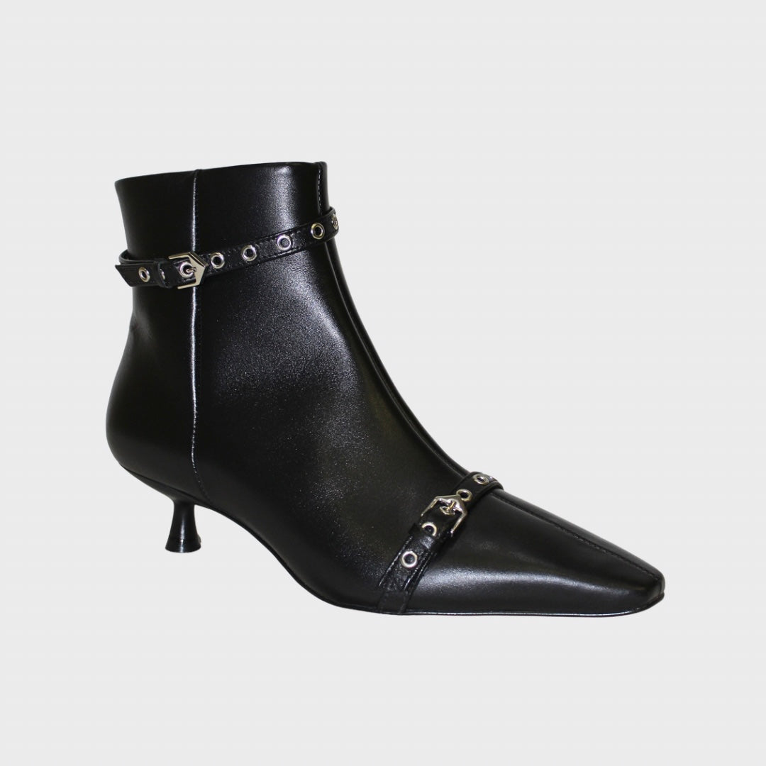 Black Strap-Detail Ankle Boots