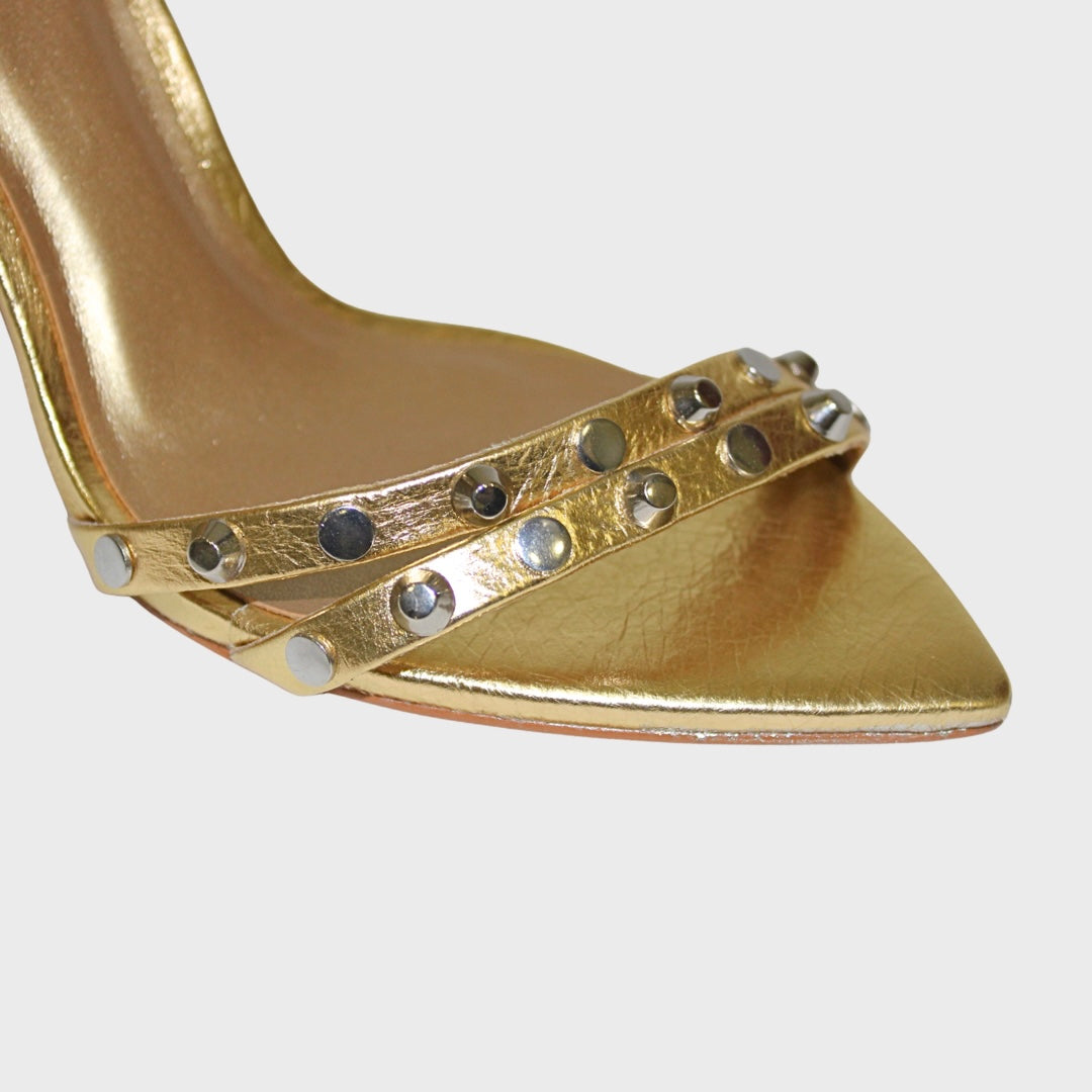 Metallic Stud Sandal Heel