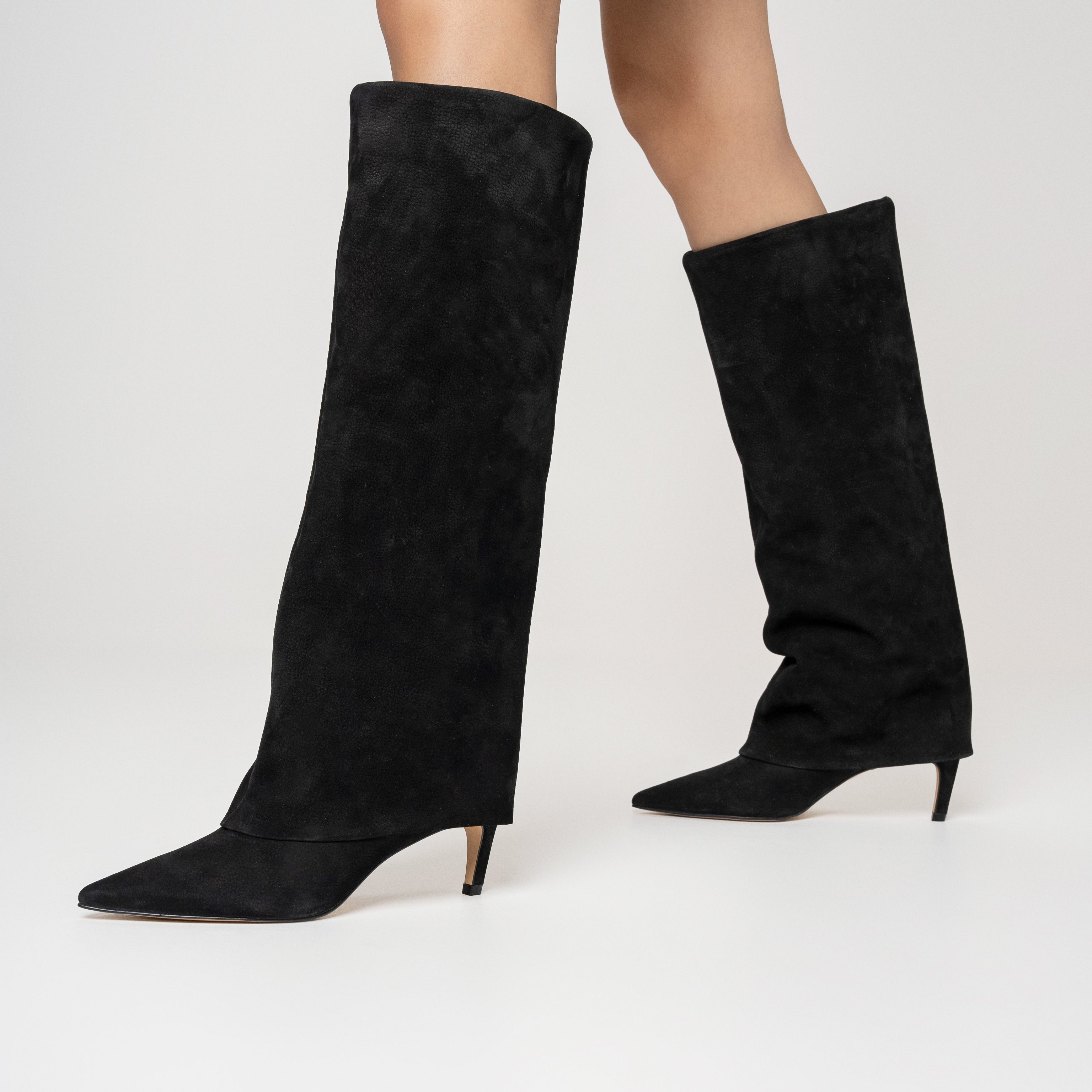 Nobuck Fold-Over Knee-High Boot
